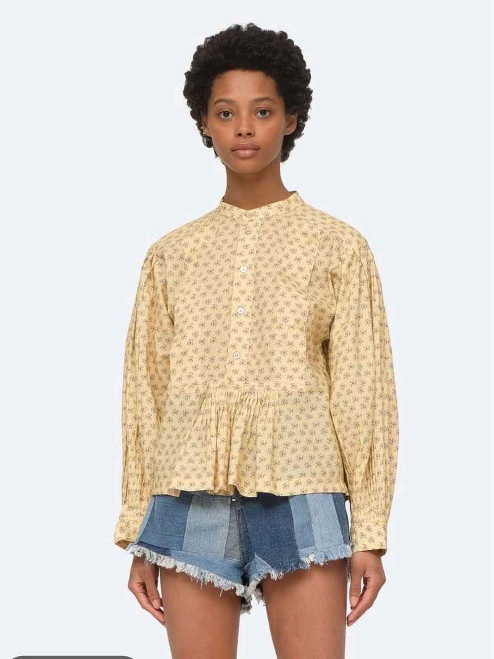 Sea New York Pascala Top Canary Yellow Floral Peplum Blouse Size Medium
